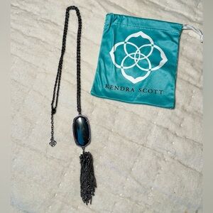 Kendra Scott Rayne Gunmetal Rhodium Necklace w Mirror Stone Tassel - EUC